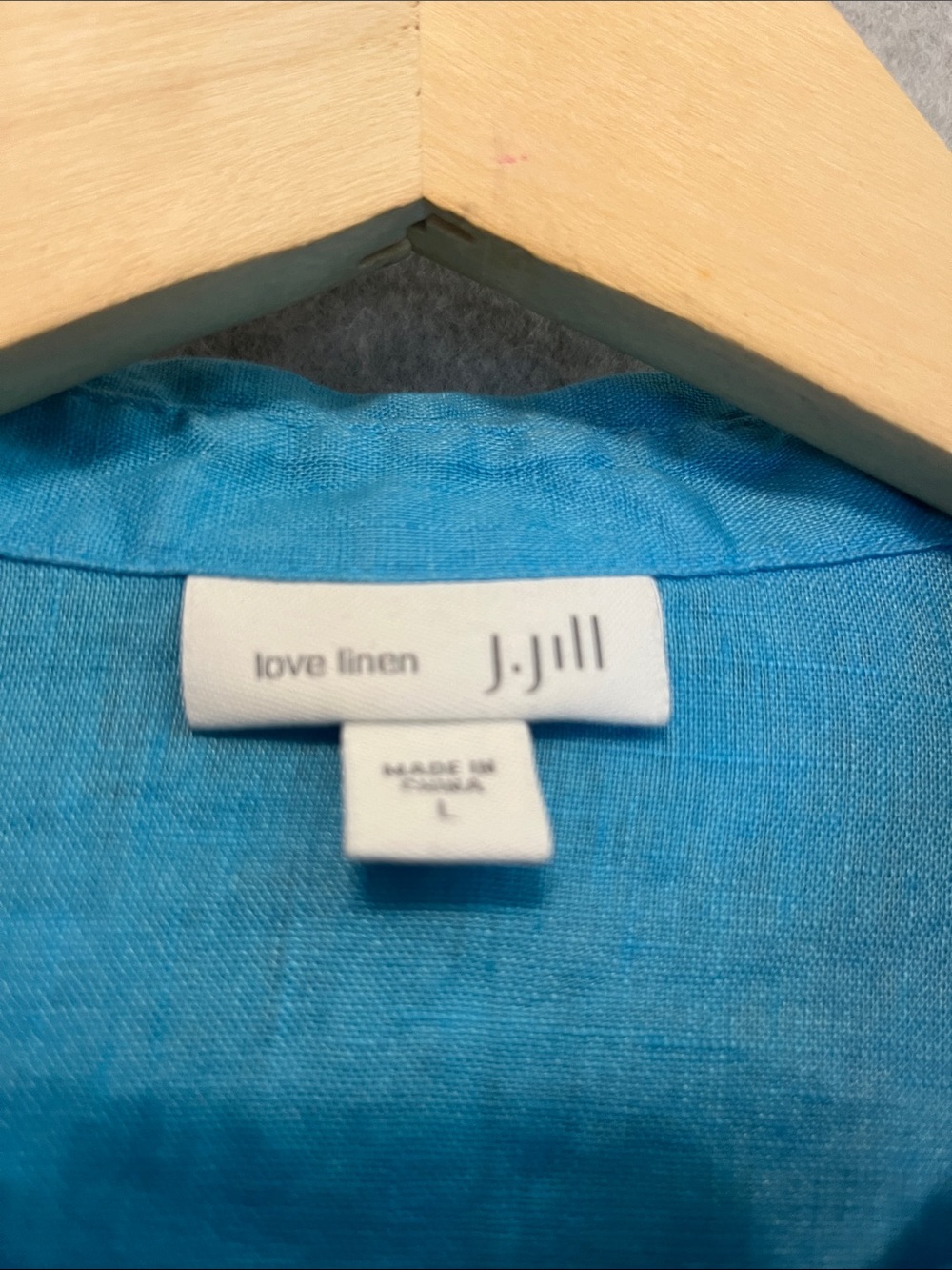 J. Jill 100% Linen Aqua Blue Tunic Blouse Womens L Button Front Coastal Bea - Picture 9 of 10